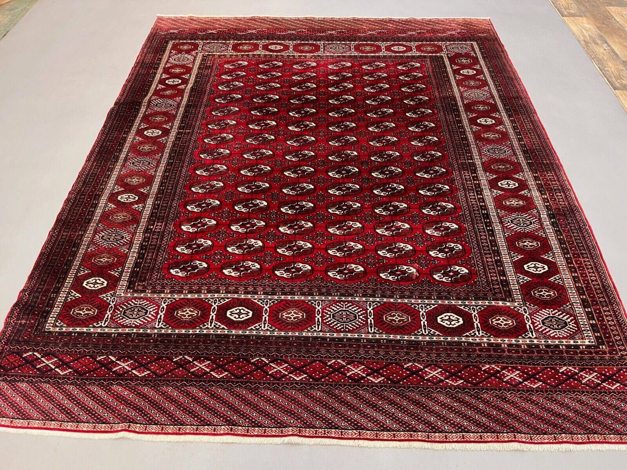 Antique Turkmen Tekke main carpet, 302x245 cm Turkoman Bokhara red black 2504