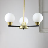 Vintage Italian Metal and Opaline Glass Chandelier