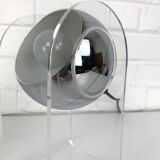 Pair of space age table lamps, chrome sphere and plexiglass, 70s