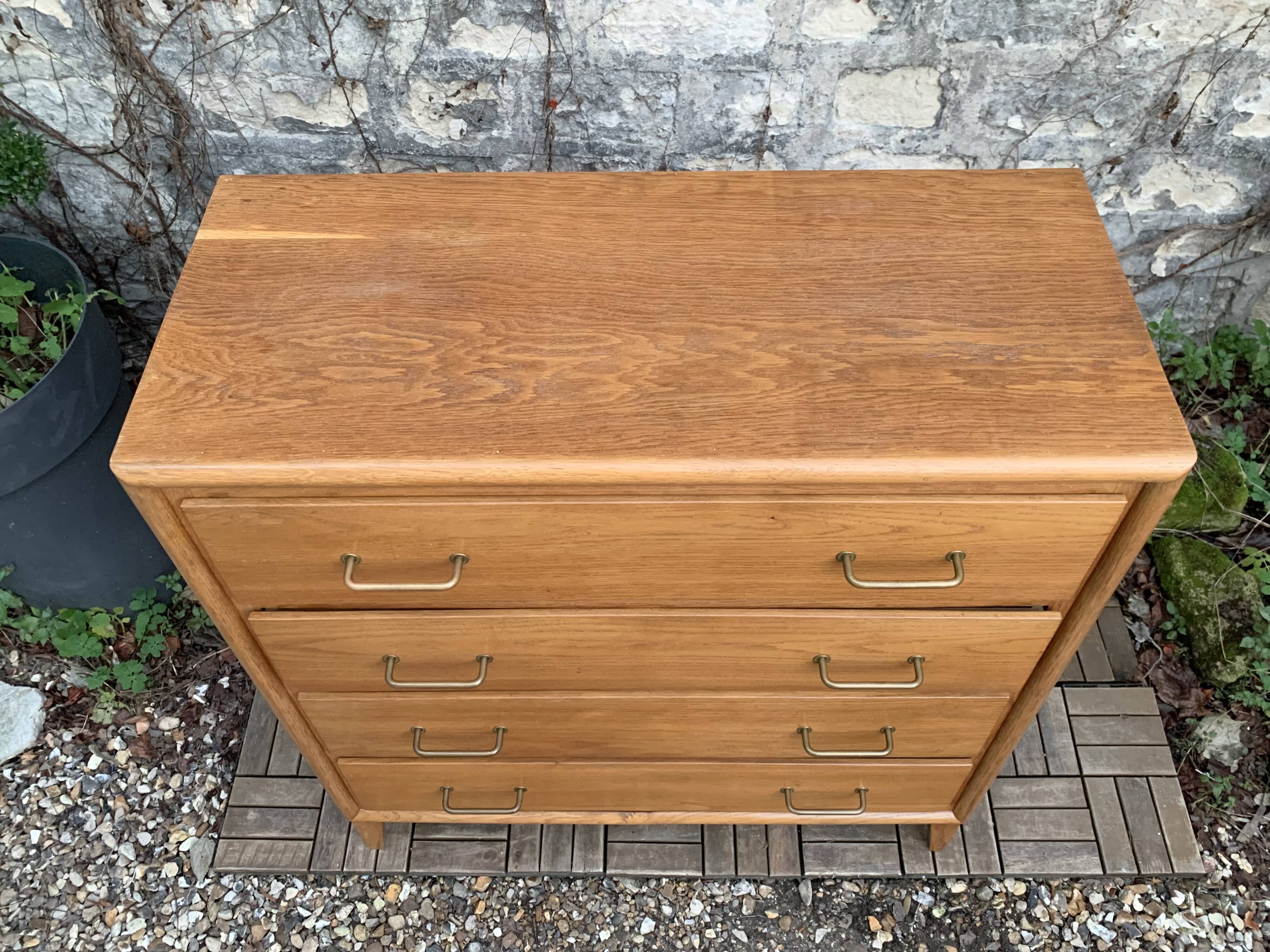 Vintage chest of drawers with compass feet, oak, original patina, 1950s