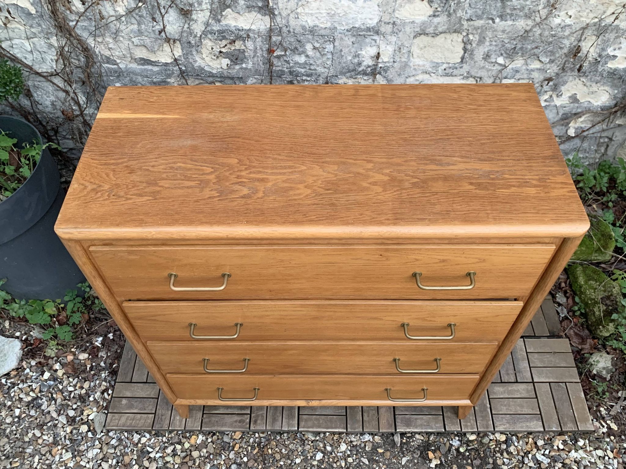 Vintage chest of drawers with compass feet, oak, original patina, 1950s