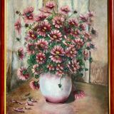 Ancient painting, still life in the cosmos , signed and dated 1991.