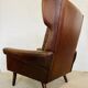 Vintage danish retro mid-century svend skipper cognac leather chair & stool 60s