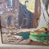 Oil Painting on Cardboard Saint Tropez - La Ponche signed Louis Millet - 60's