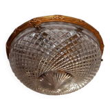 Bronze Cut Glass Ceiling Light: Mid-Century French Louis XVI Ceiling Lamp