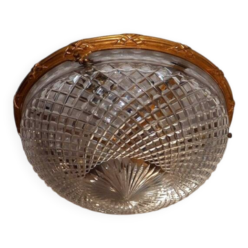 Bronze Cut Glass Ceiling Light: Mid-Century French Louis XVI Ceiling Lamp