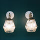 Pair of brass gooseneck wall sconces and glass globe vintage porcelain rosette