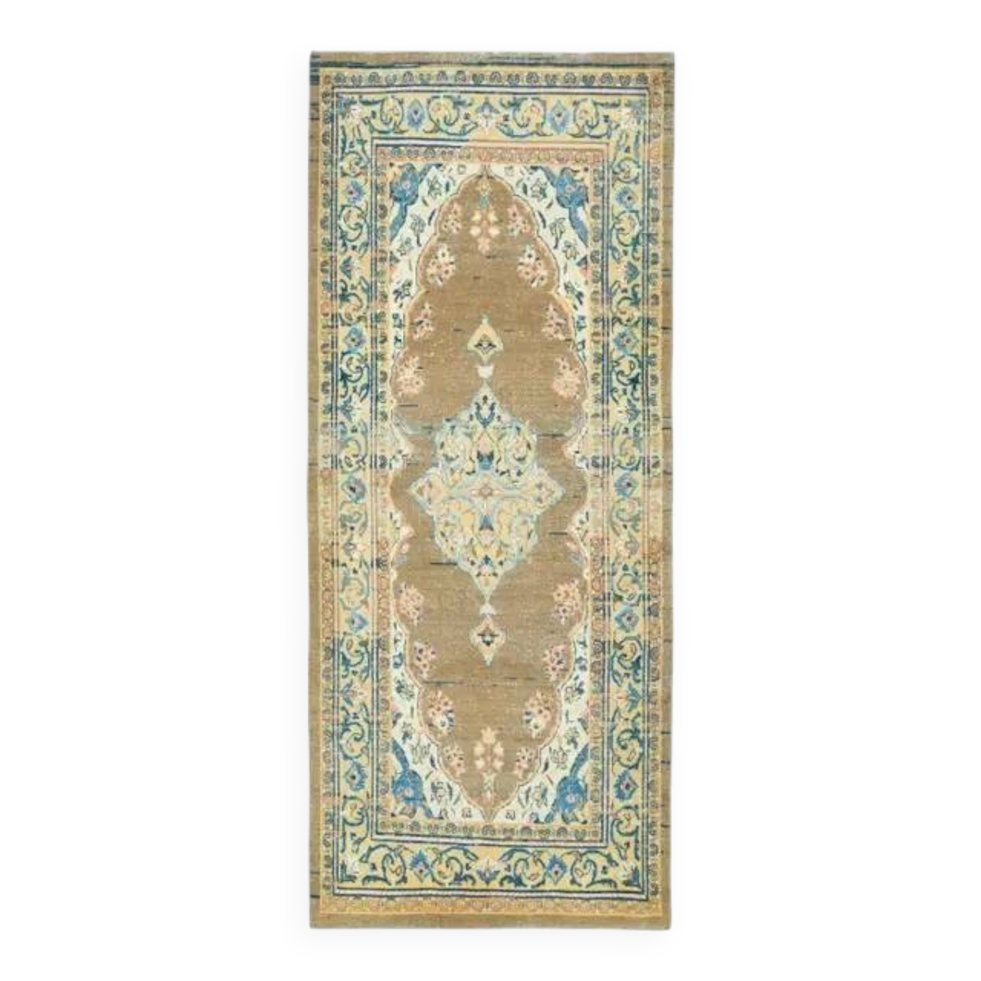 Vintage Turkish Oushak Handmade Wool Cotton Brown Runner Rug 127x310