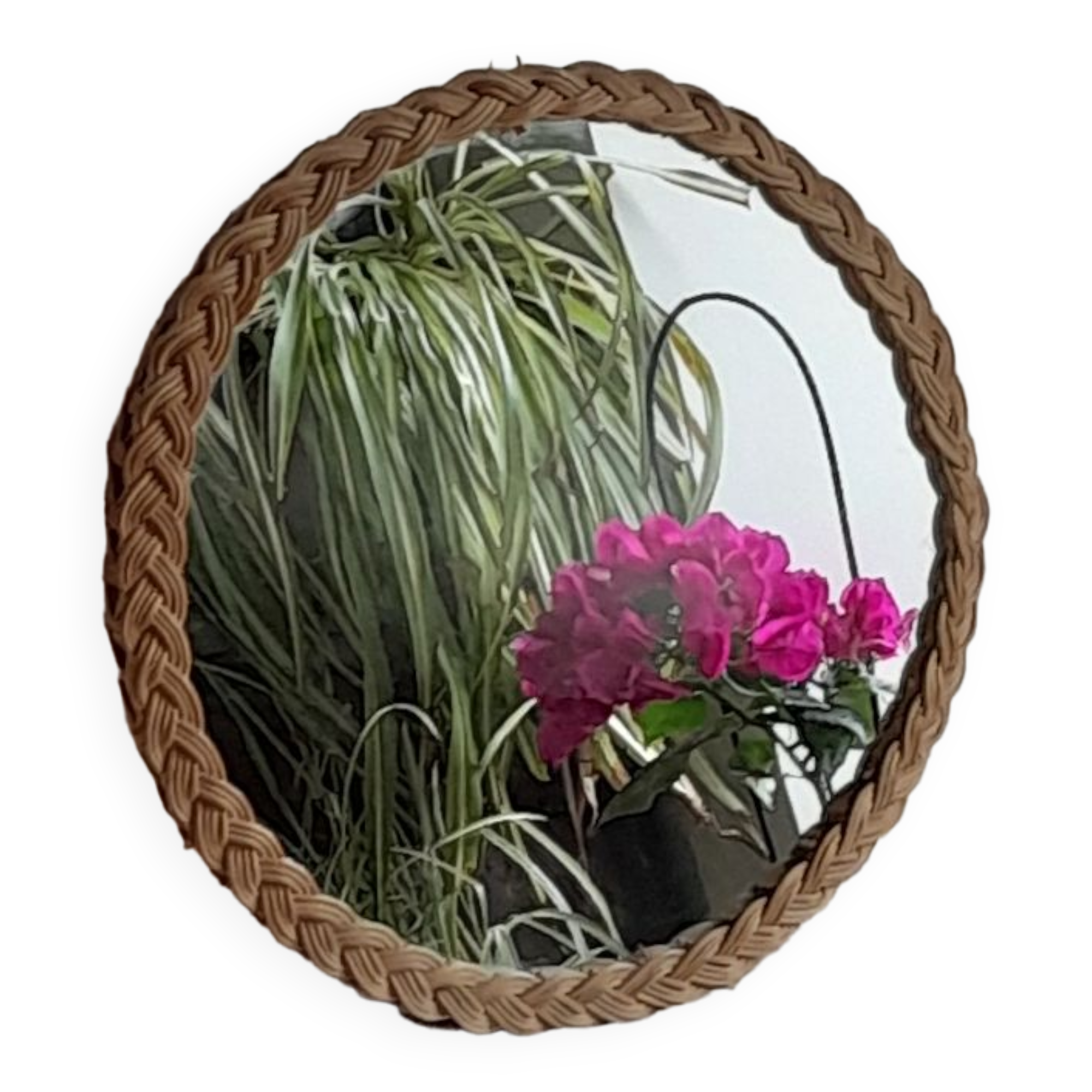 Old vintage braided rattan mirror