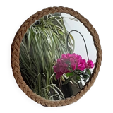 Old vintage braided rattan mirror