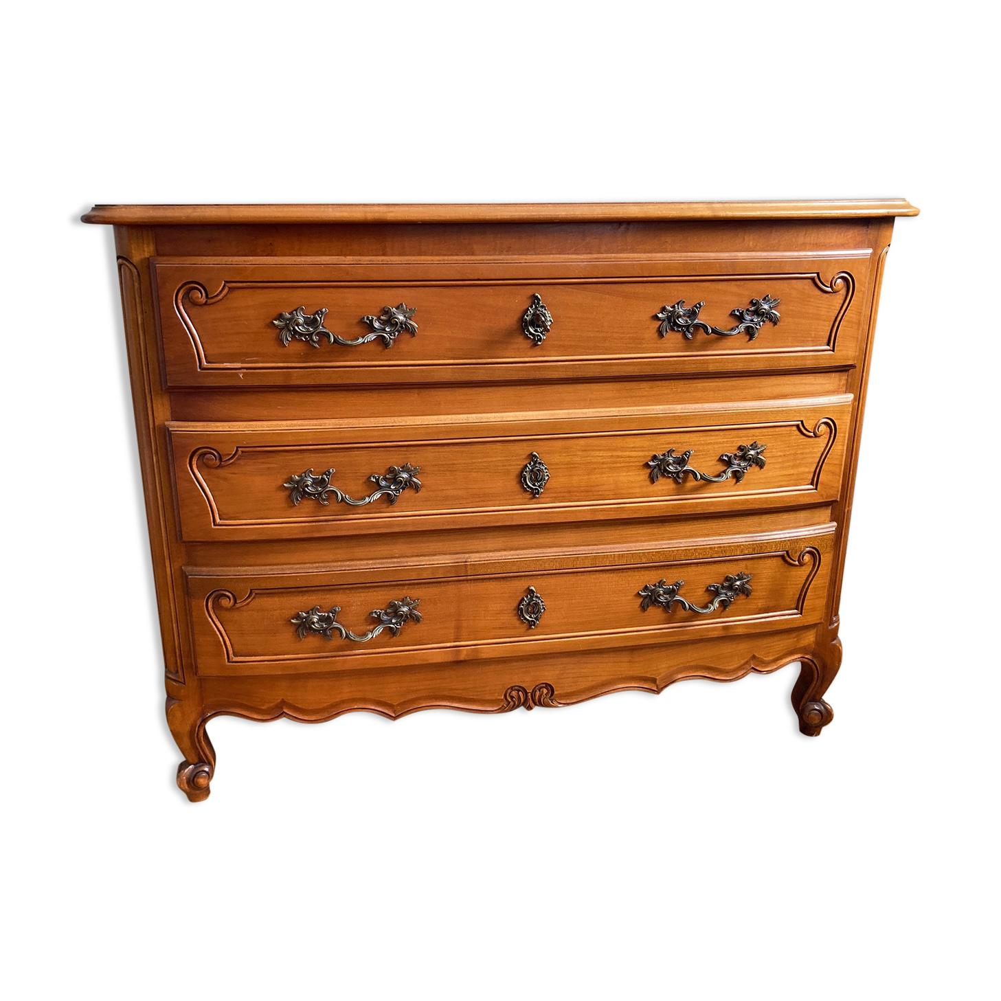 Chest of drawers 3 drawers in blond cherry Louis XV style