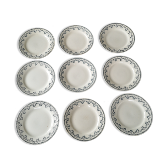 Set 9 assiettes plates Saint Amand decor fleur bleues