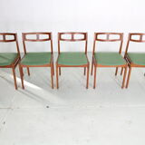 Ensemble moderne scandinave de 5 chaises de salle à manger en teck et vert