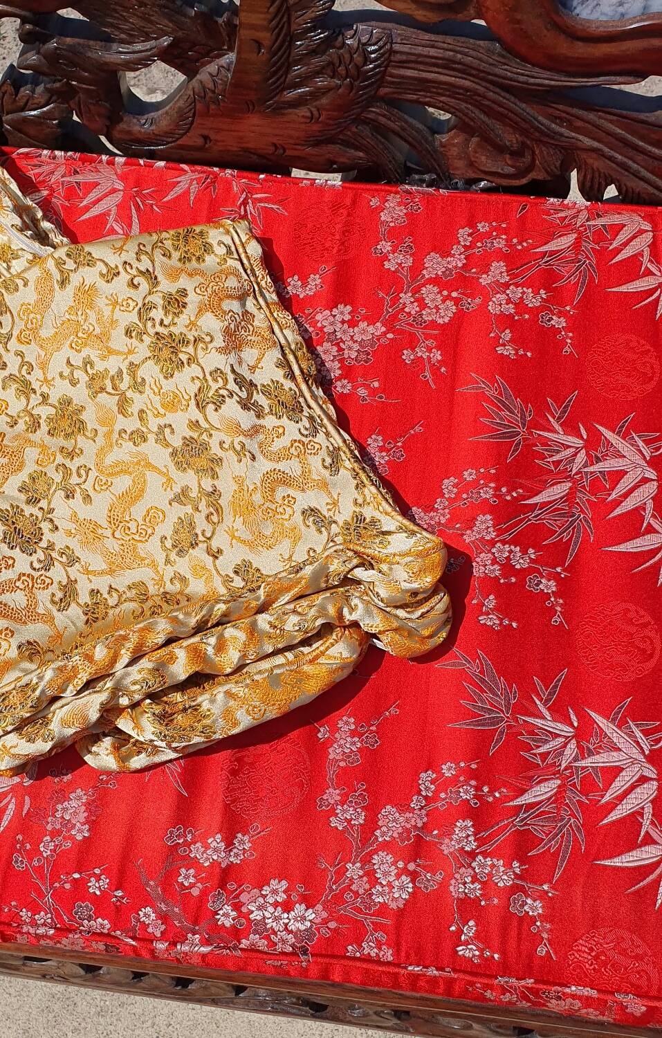 Set 2 vintage Chinese Asian chairs carved rosewood with marble