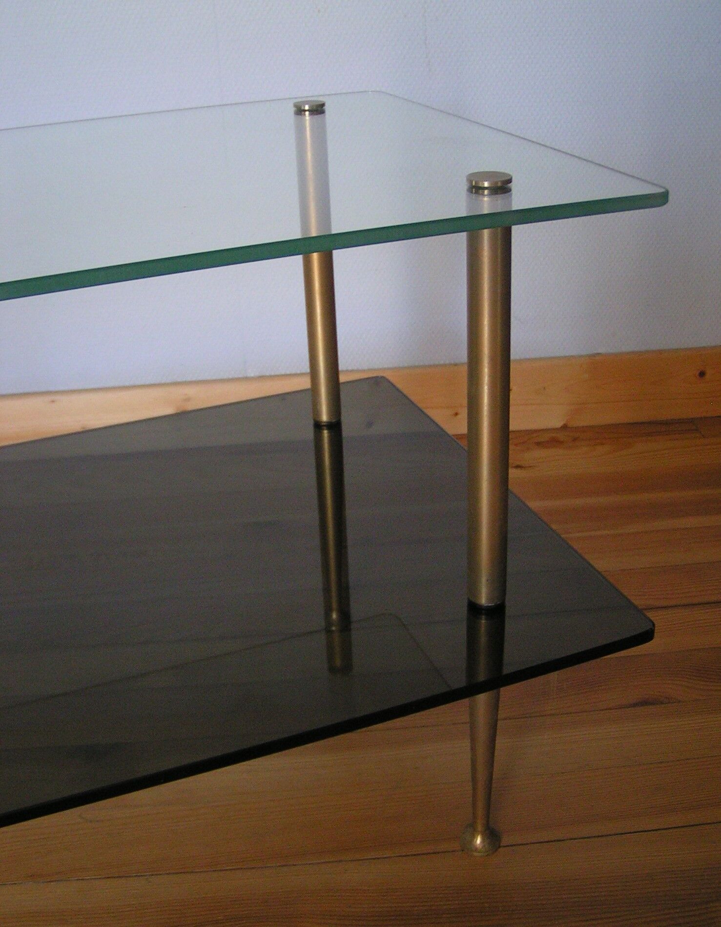 Coffee table double top glass and base brass 60 years