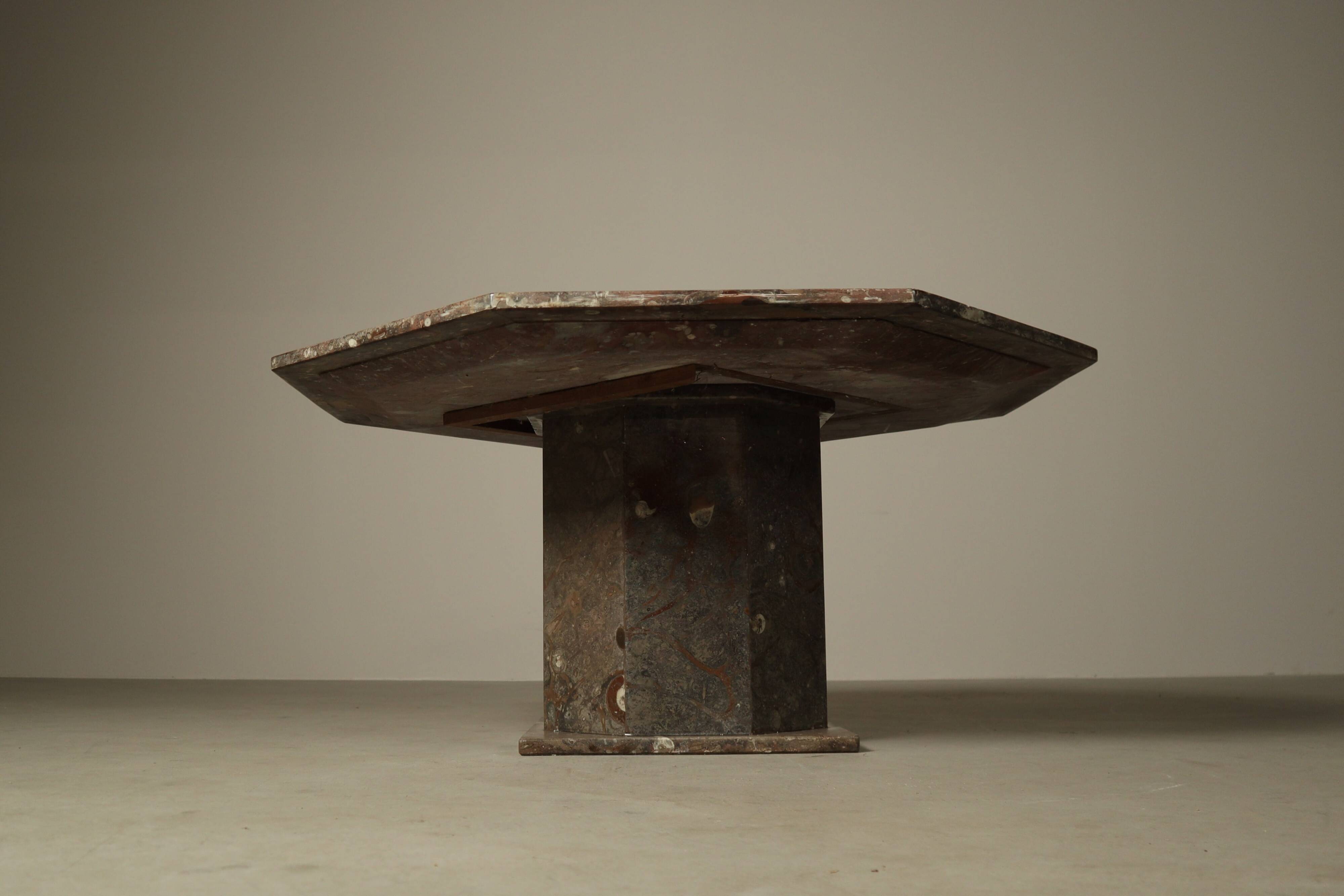 Fossil Stone Pedestal Coffee Table, France, 1970's