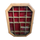 Old hanging showcase 22 wooden boxes red background