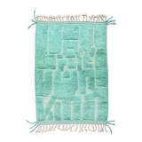 Authentic turquoise Beni Ouarain Berber rug with engraved patterns, 1.58 x 1.07 m