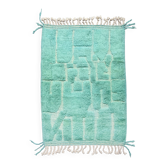Authentique tapis berbère Beni Ouarain turquoise à motifs gravés 1,58x1,07m