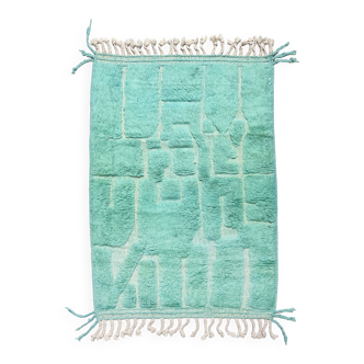 Authentic turquoise Beni Ouarain Berber rug with engraved patterns, 1.58 x 1.07 m