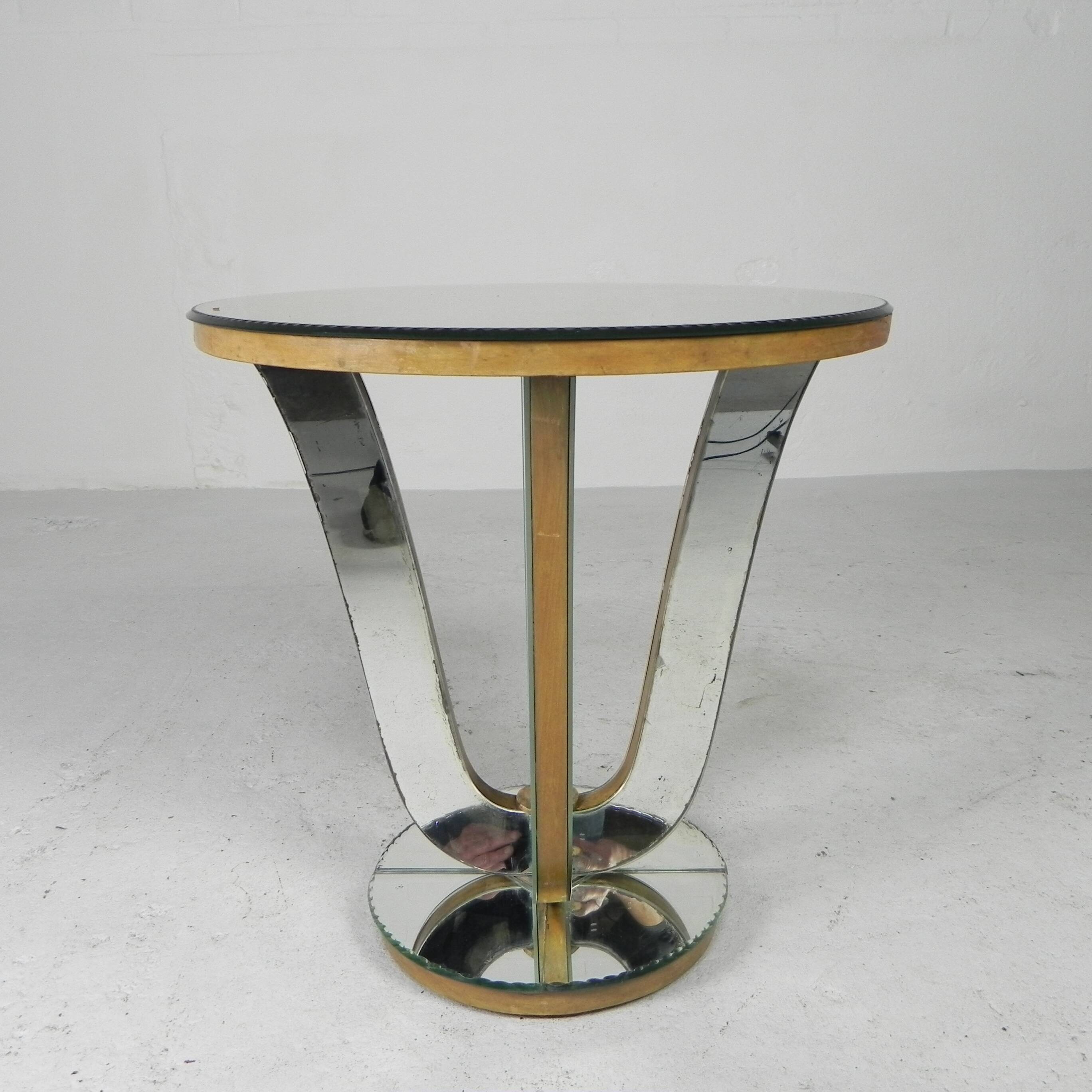 Art Deco coffee table, side table, with mirror glass and walnut veneer, 1930s