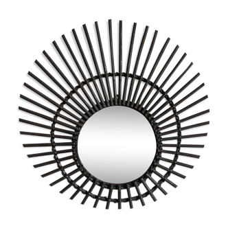 Miroir soleil en rotin brun 22.5 x 22.5cm