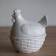 Sugar bowl with white ceramic hen decoration