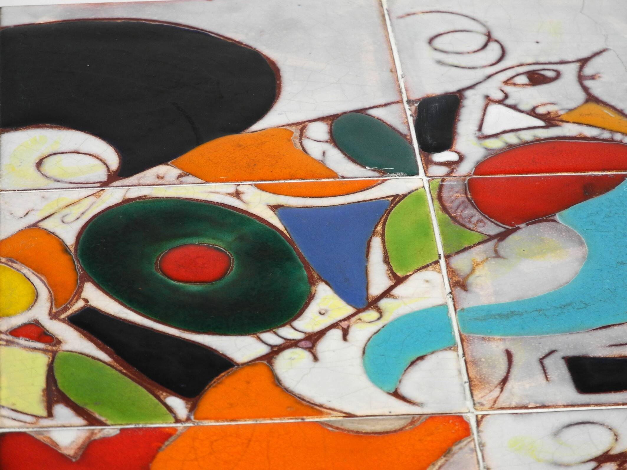 Mid Century Italian Modern Iron Table with Tiled Top and Abstract Motif