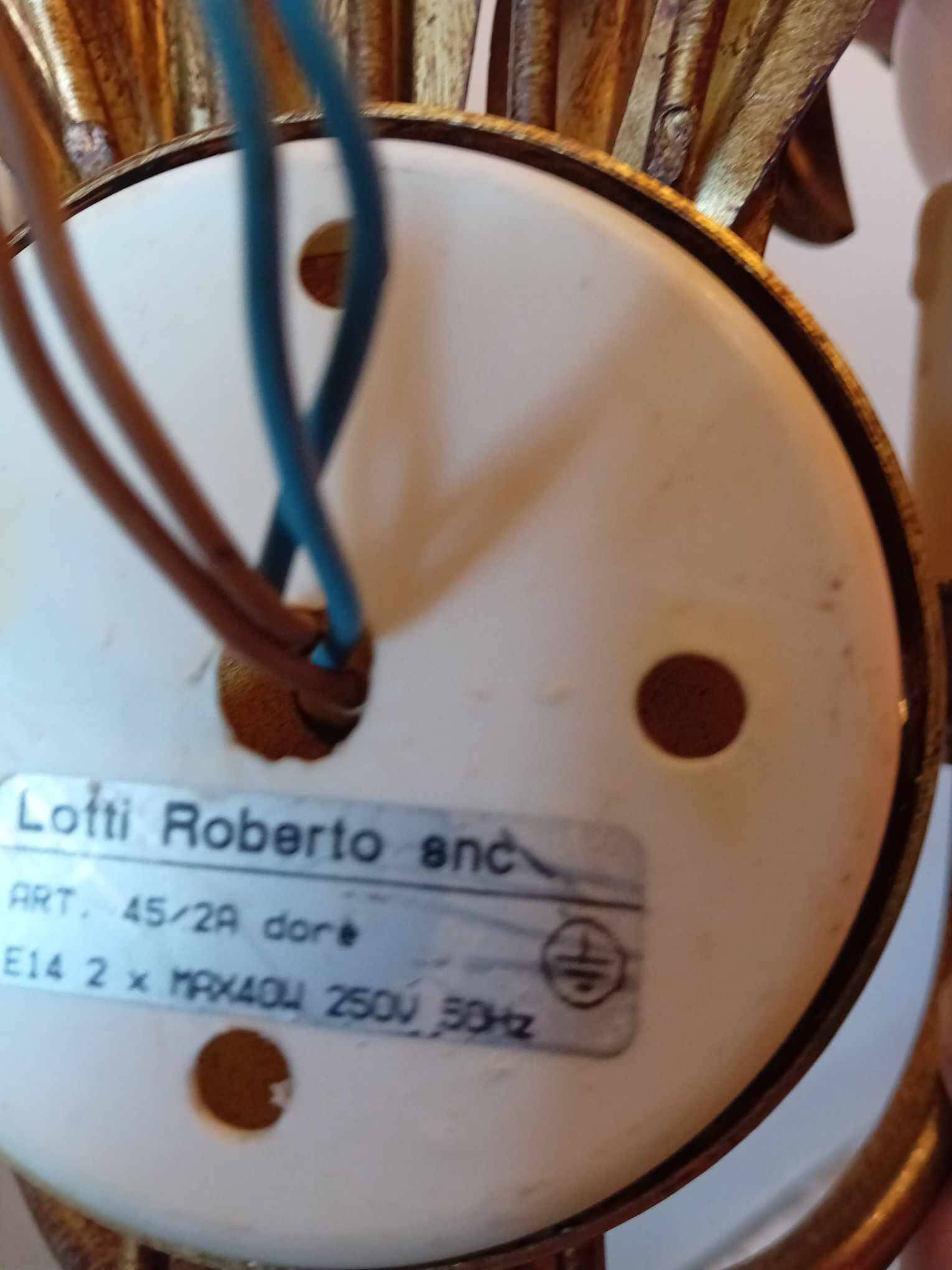 Sheaf of wheat wall lamp in gilded and patinated iron, signed lotti roberto snc.