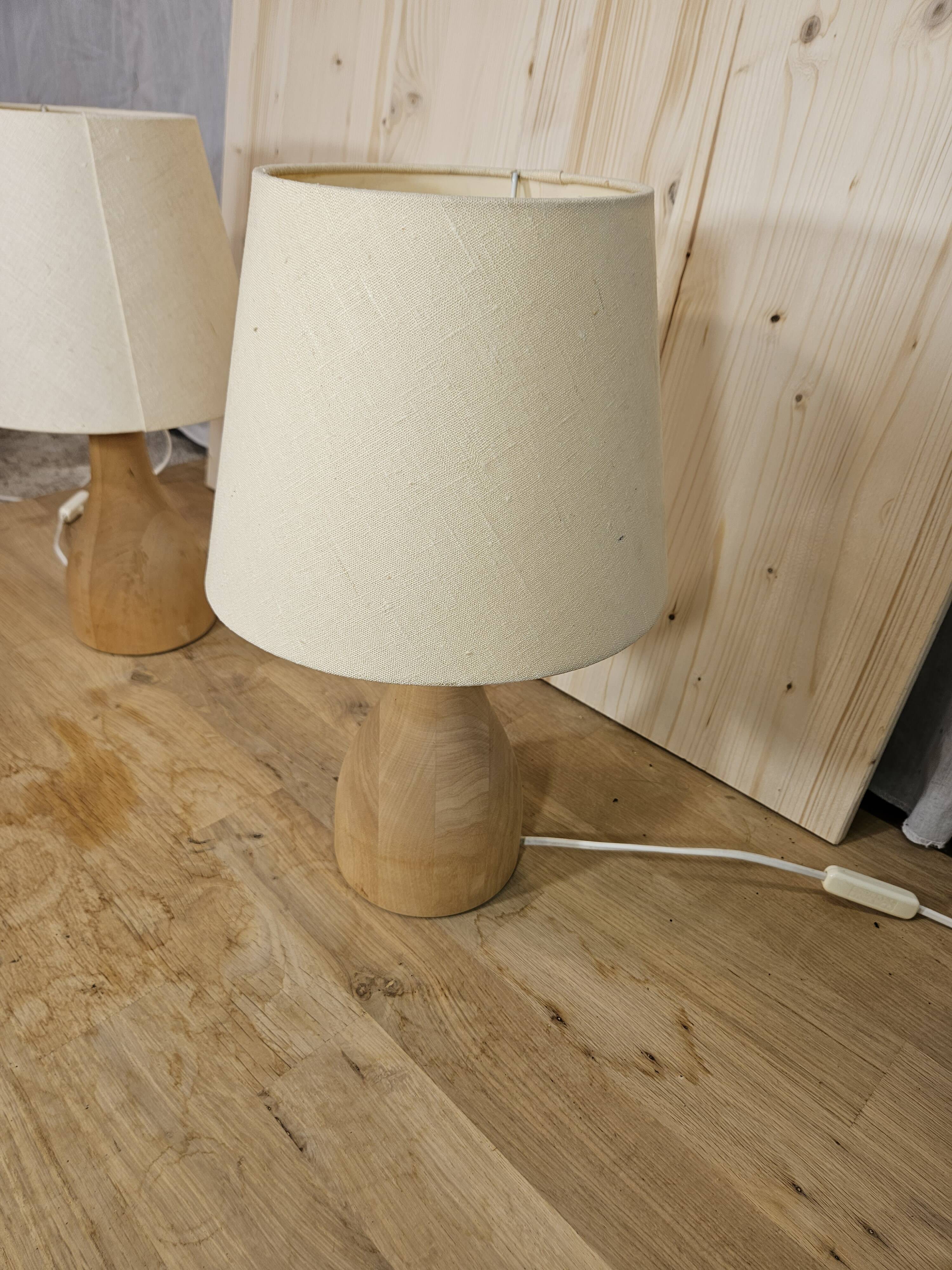 Pair of wooden bedside lamps