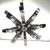 Mid-century pair of Italian chrome chandeliers from 70