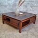 Table basse carrée bois massif plateau avec verre noir 100x100 cm