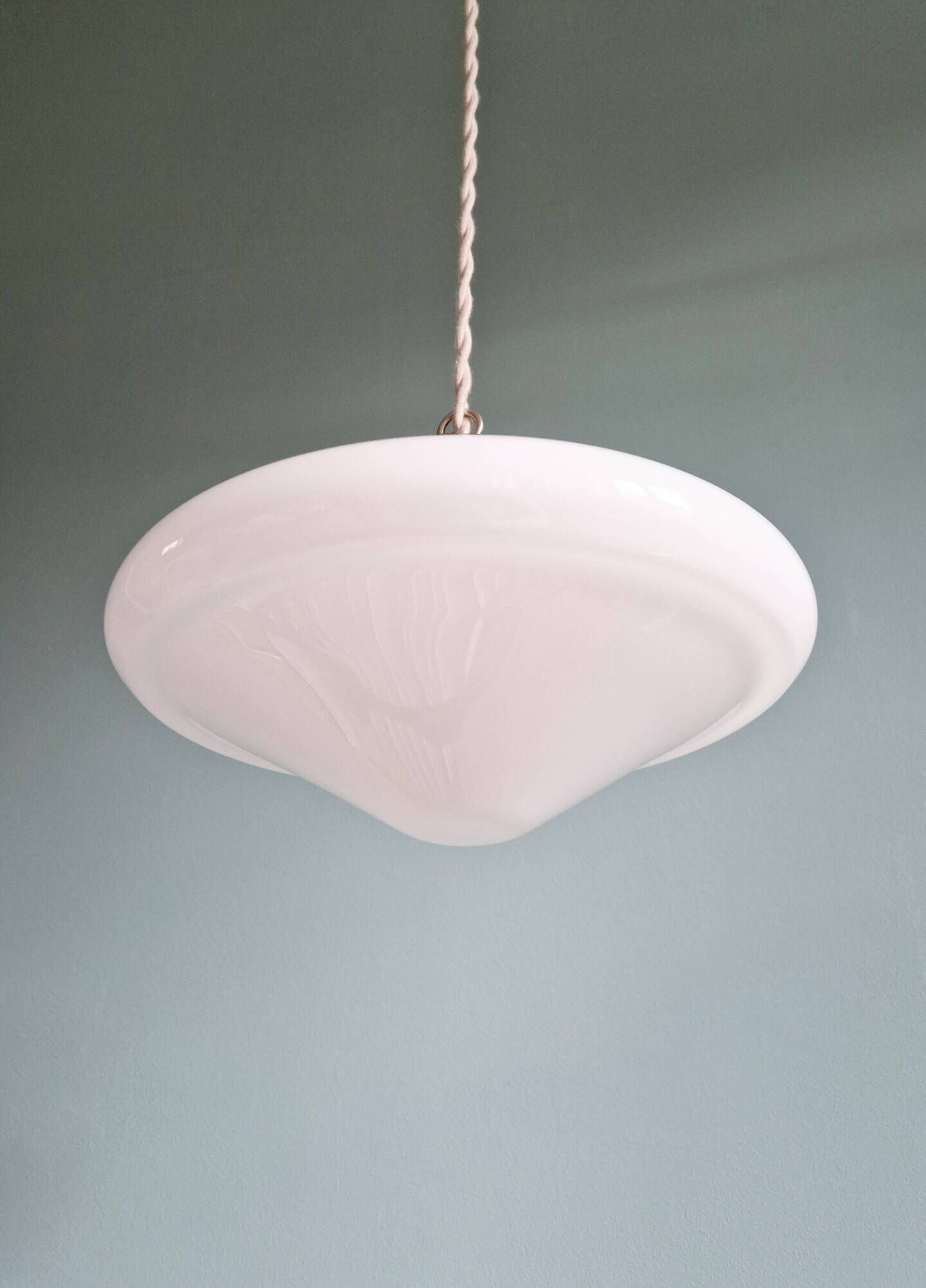 Art Deco pendant light in white opaline glass, conical, 1920s-30s