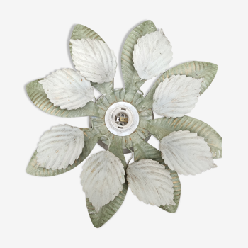 Applique Feuille en métal verte,blanche et doré ou plafonnier