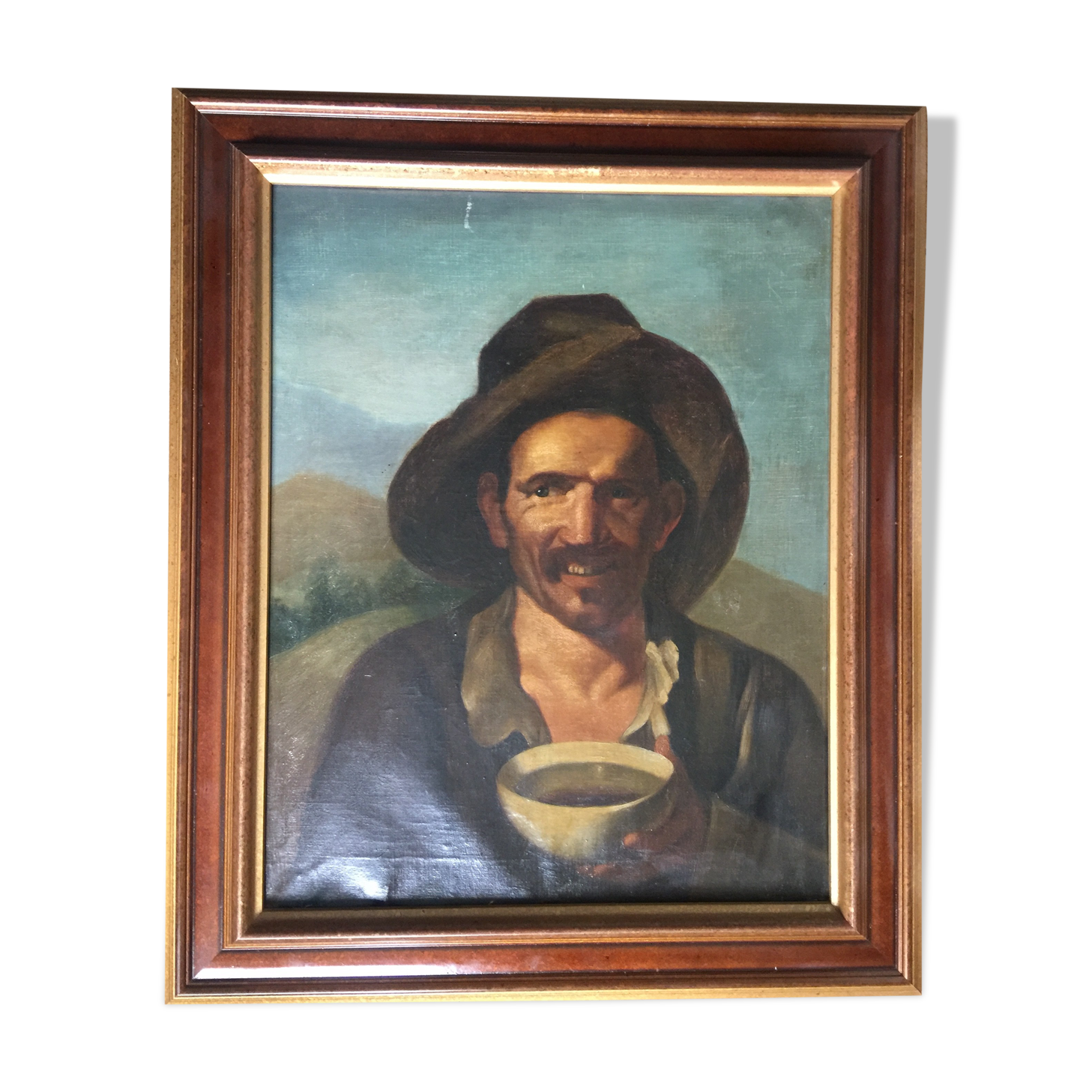 "Spanish beggar with bowl" oil on canvas 19th century