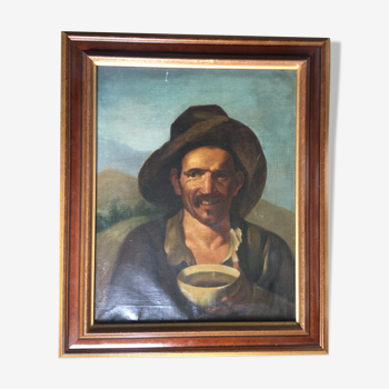 "Spanish beggar with bowl" oil on canvas 19th century