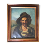 "Spanish beggar with bowl" oil on canvas 19th century