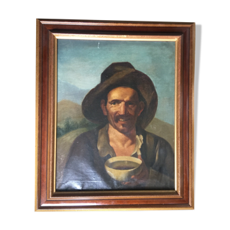 "Spanish beggar with bowl" oil on canvas 19th century