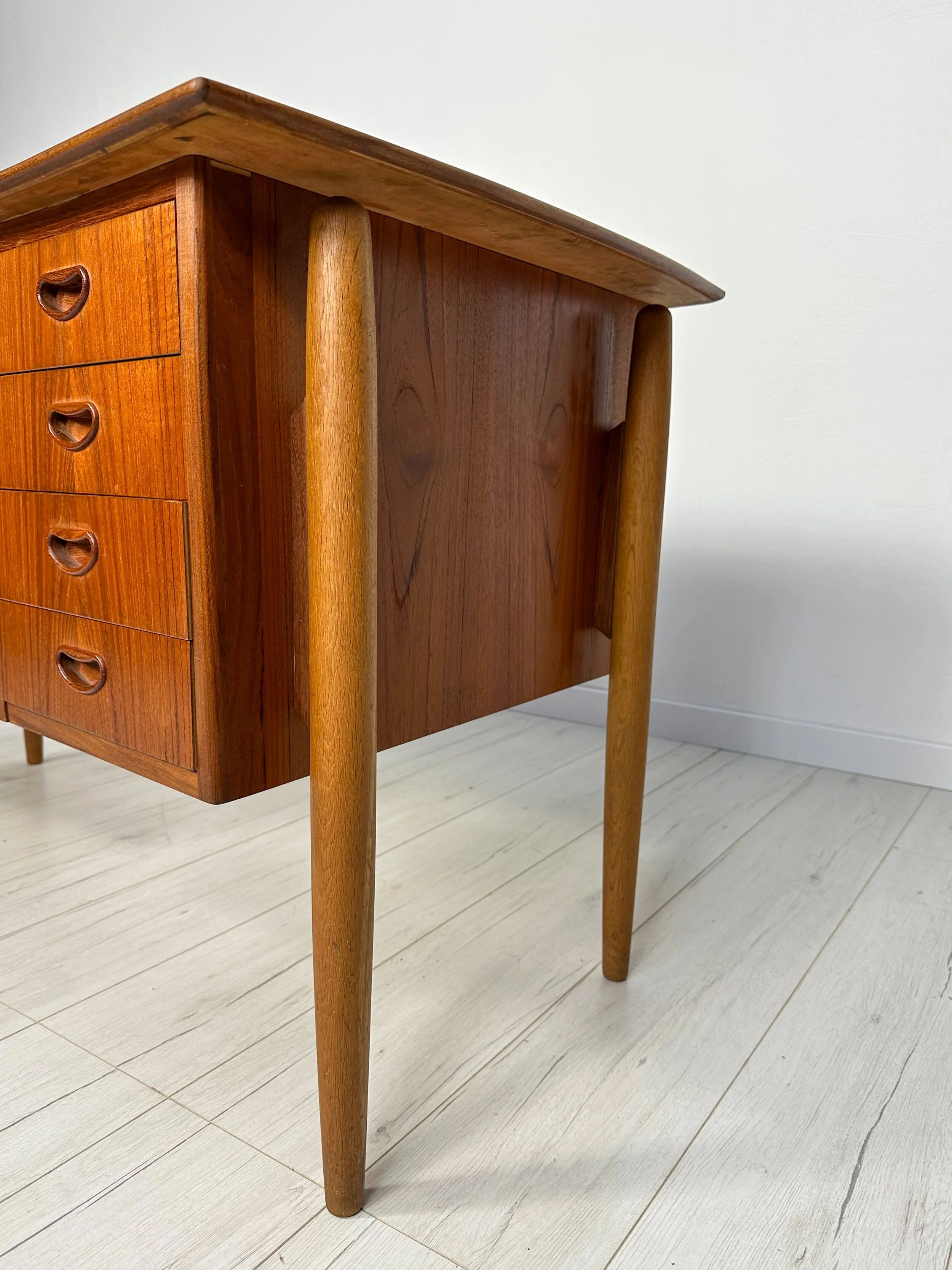 1960s Vintage Mid-Century Curved Danish Teak Writing Desk