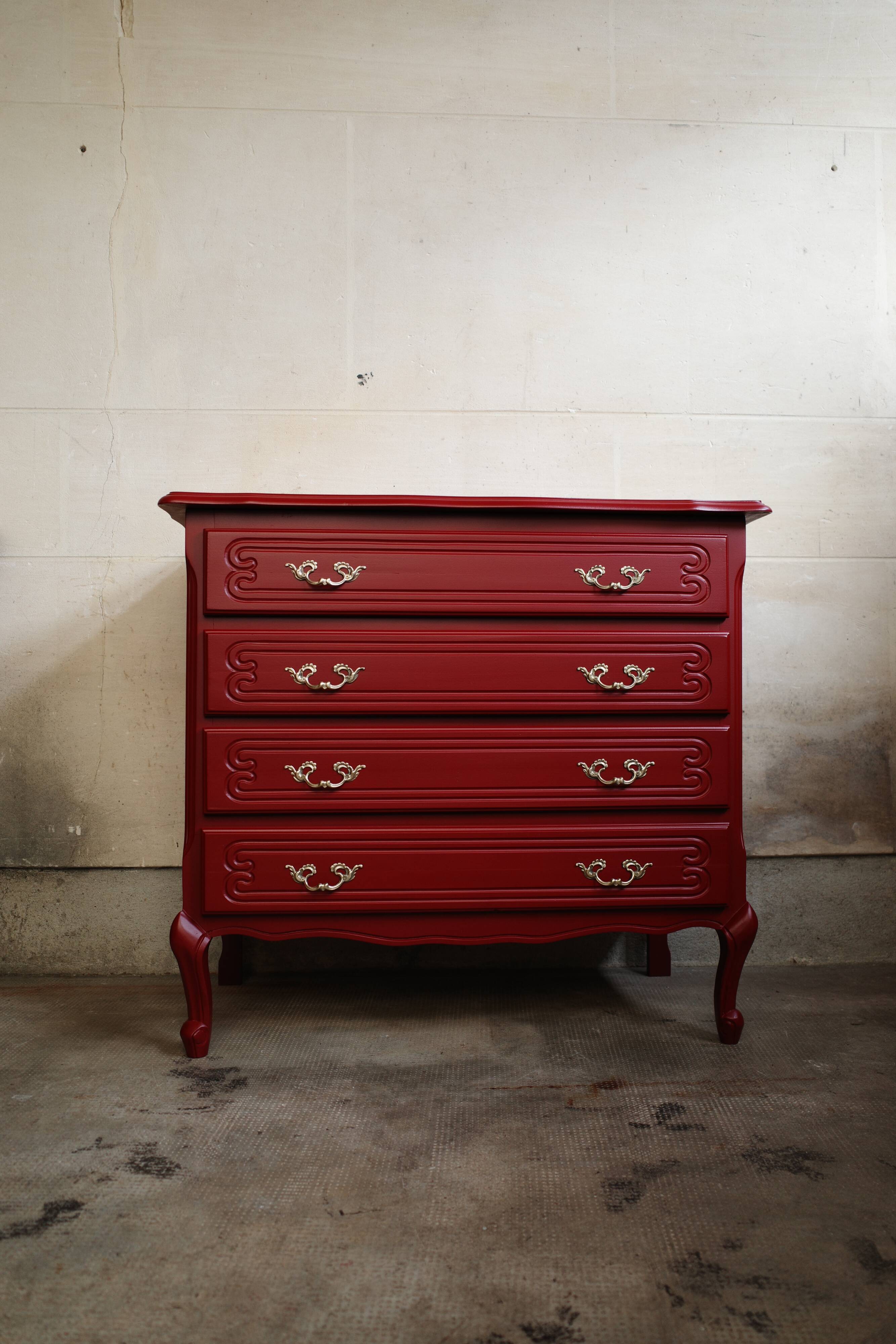 Customized vintage Basque red chest of drawers