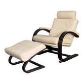 Nelo armchair and its leather footrest, Åke Fribyter for Roche Bobois, around 1980.
