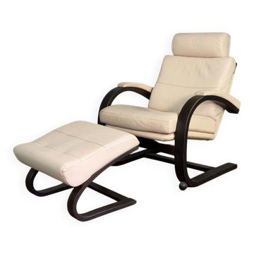 Fauteuil Nelo et son repose-pieds en cuir, åke Fribyter pour Roche Bobois, vers 1980