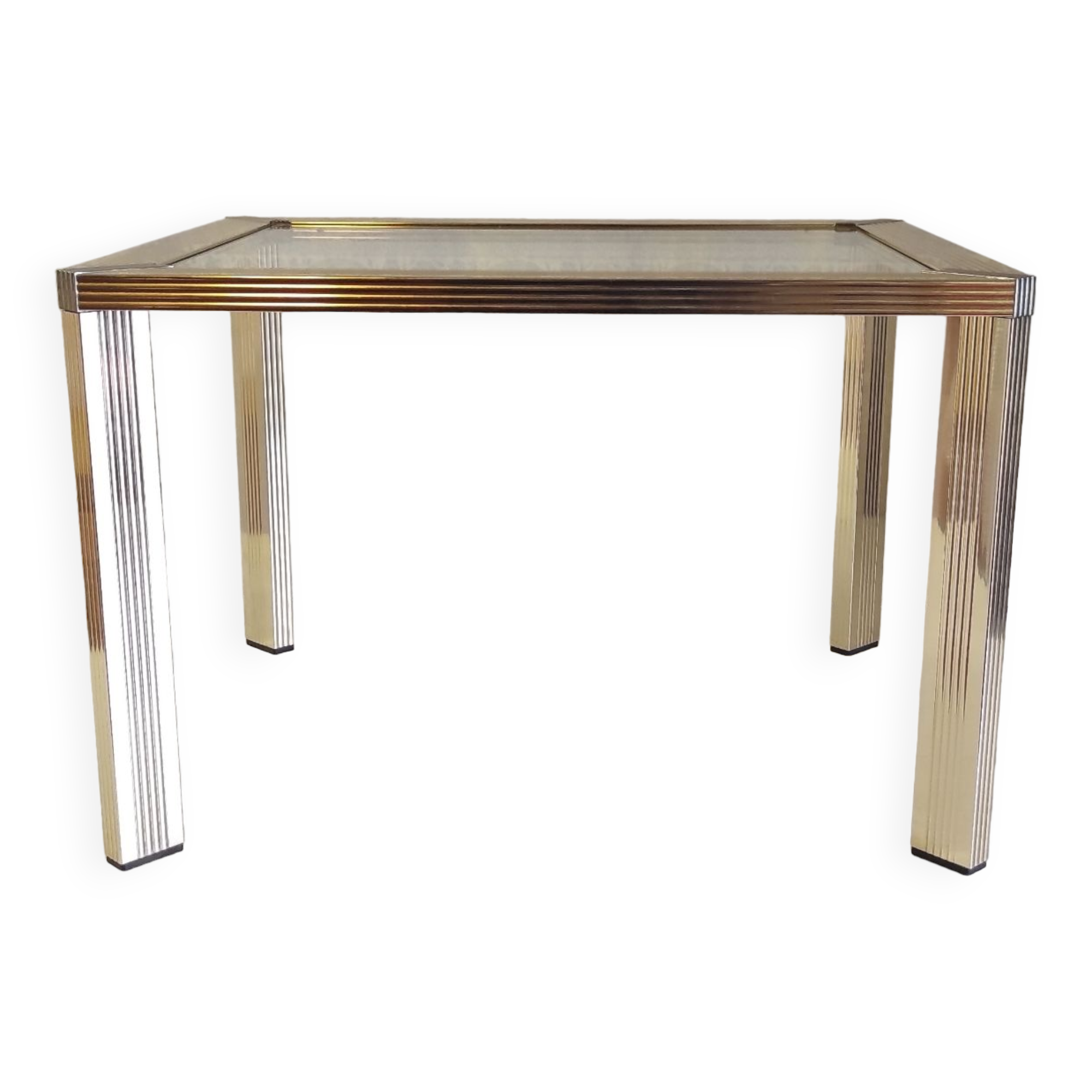 Side table in gold metal and glass - 70s/80s