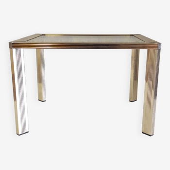 Side table in gold metal and glass - 70s/80s