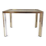 Side table in gold metal and glass - 70s/80s