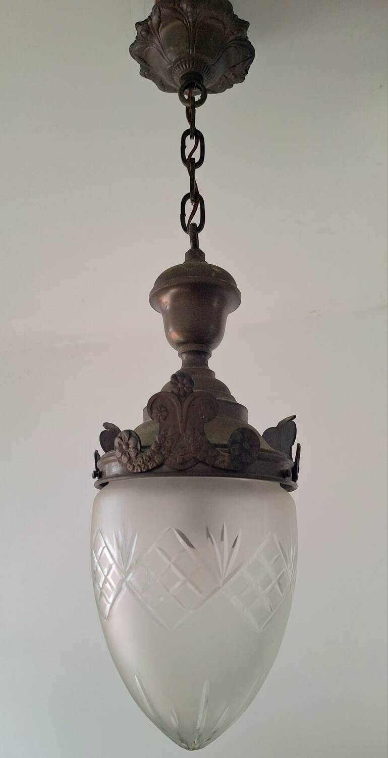 Art deco acorn hanging light fixture, antique chandelier
