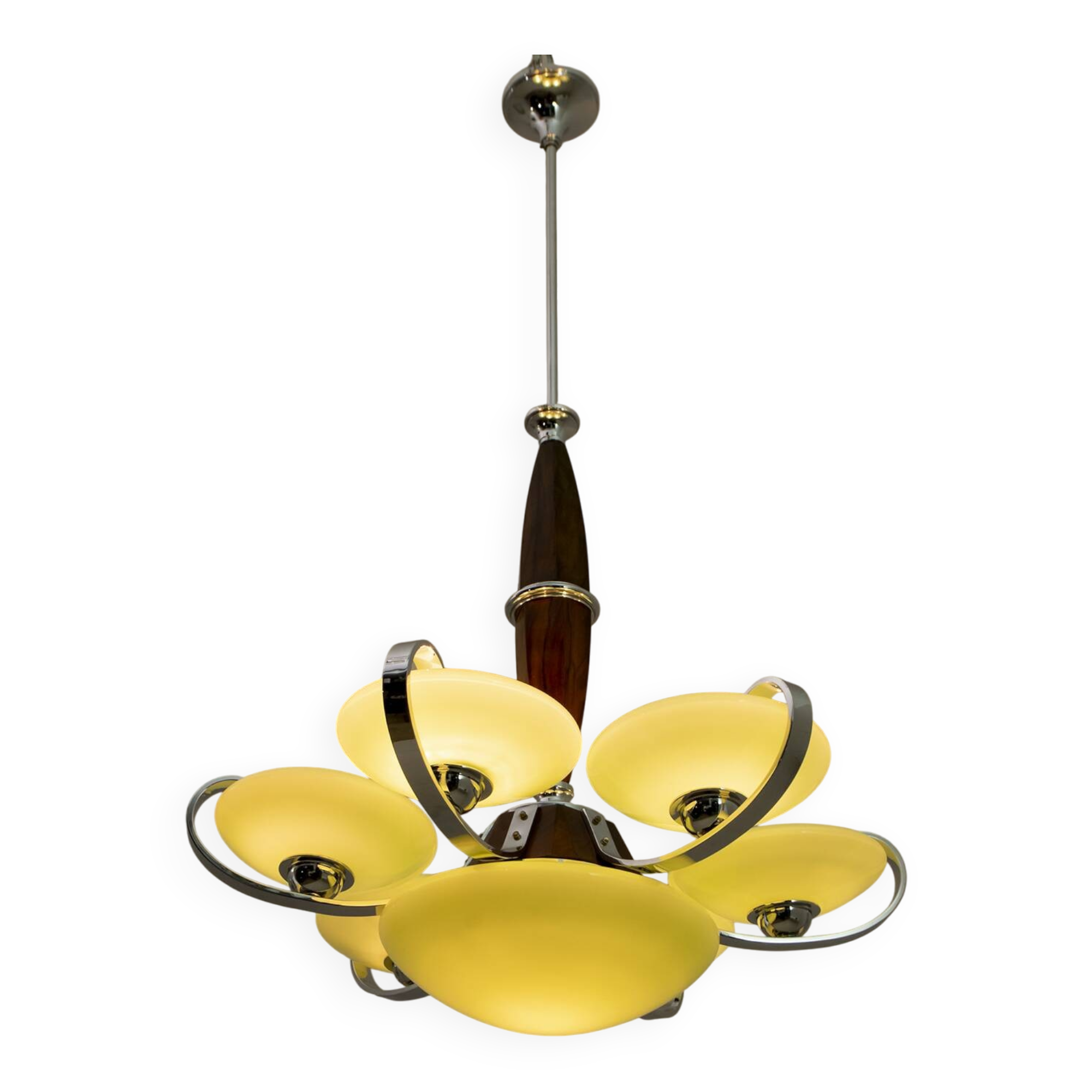 Art Deco Italian Chrome and "Incamiciato" Glass Chandelier, 1930s