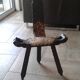 Chair / tripod stool wood and skin . Vintage 50/60