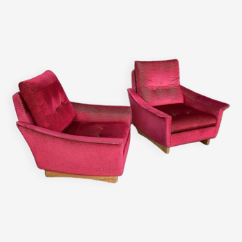 Paire de fauteuils confortables vintage en tissus probablement italien des années 1950-60