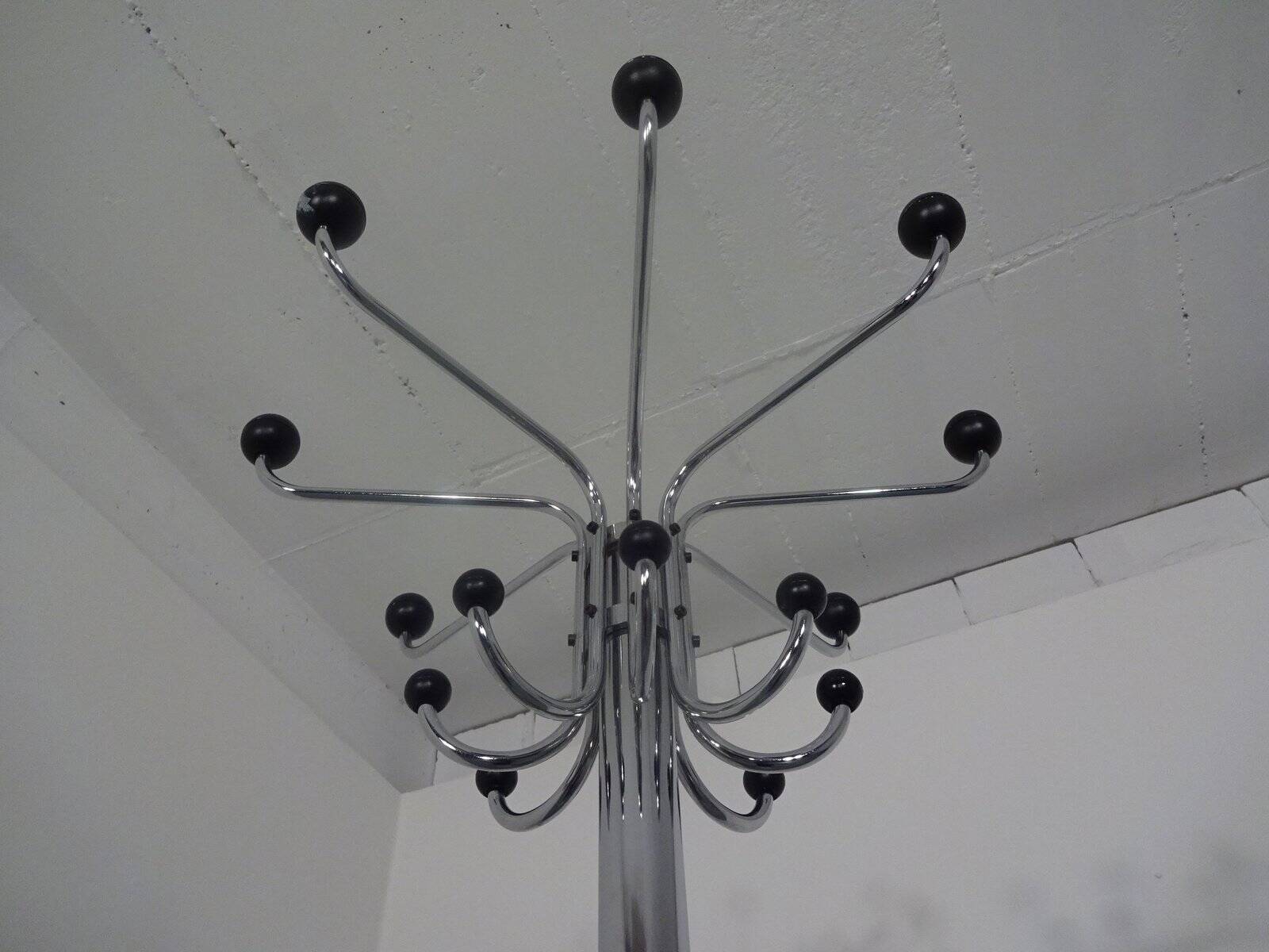 French chrome-plated steel tubular coat rack, 1940s